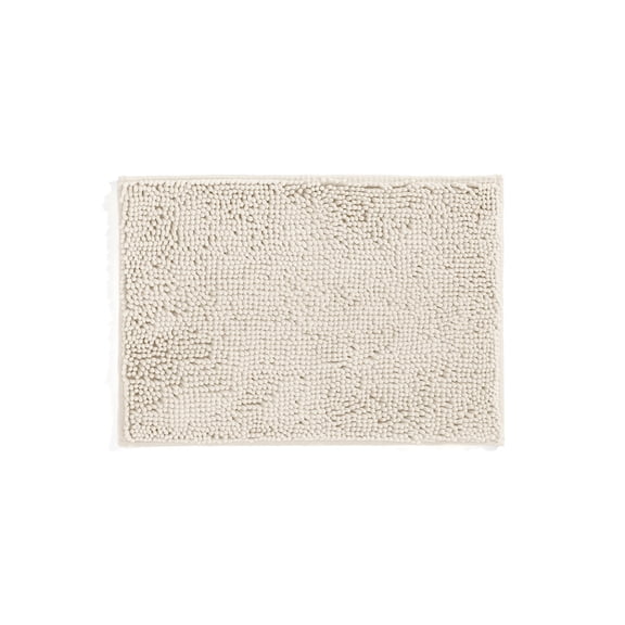 Soft Absorbent Chenille Bath Mat Rug with Anti-Skid Rubber Backing, 24 x 17, Ivory, by Noble Linens