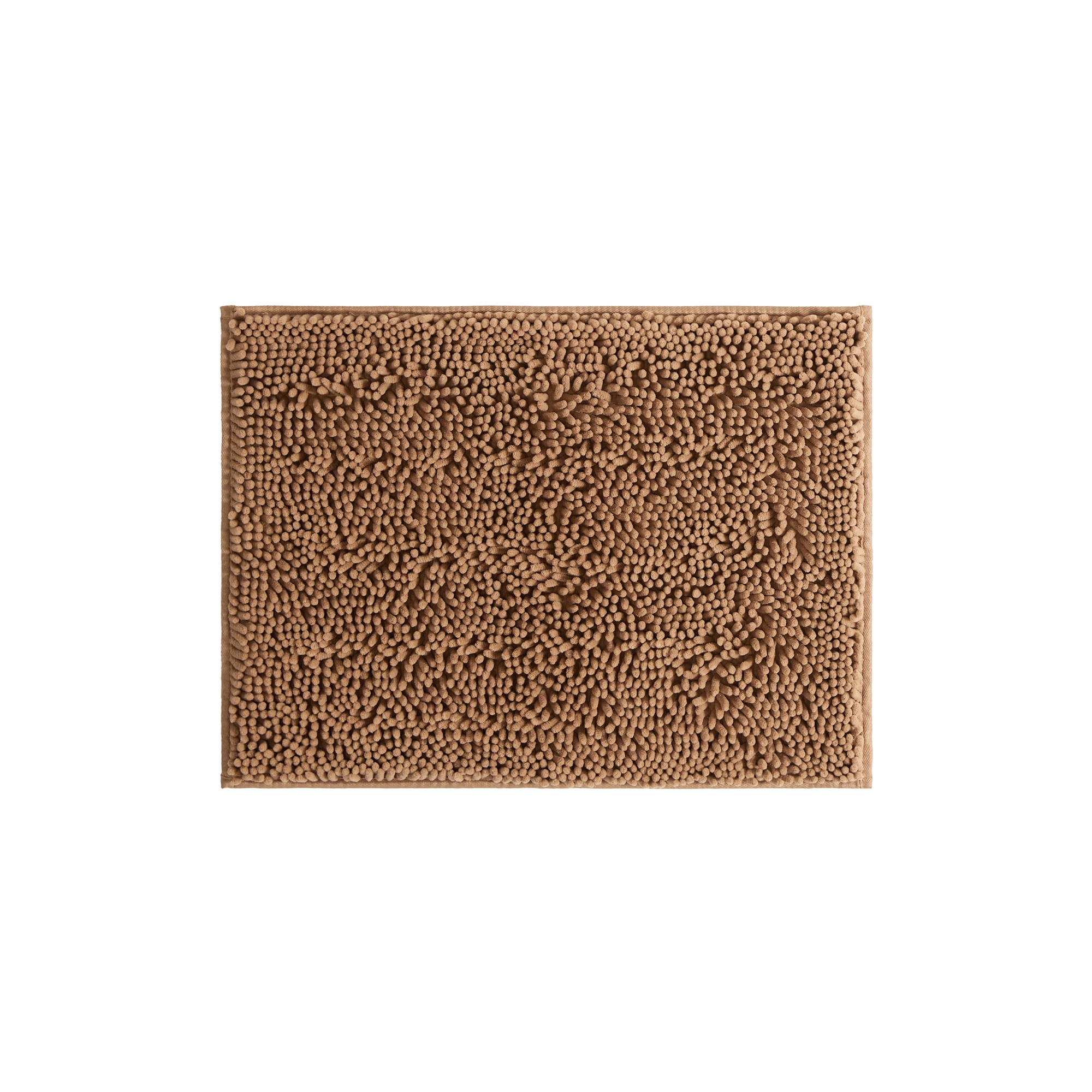 Soft Absorbent Chenille Bath Mat Rug with Anti-Skid Rubber Backing, 24 x 17, Mocha, by Noble Linens
