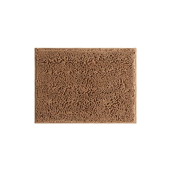 Soft Absorbent Chenille Bath Mat Rug with Anti-Skid Rubber Backing, 24 x 17, Mocha, by Noble Linens