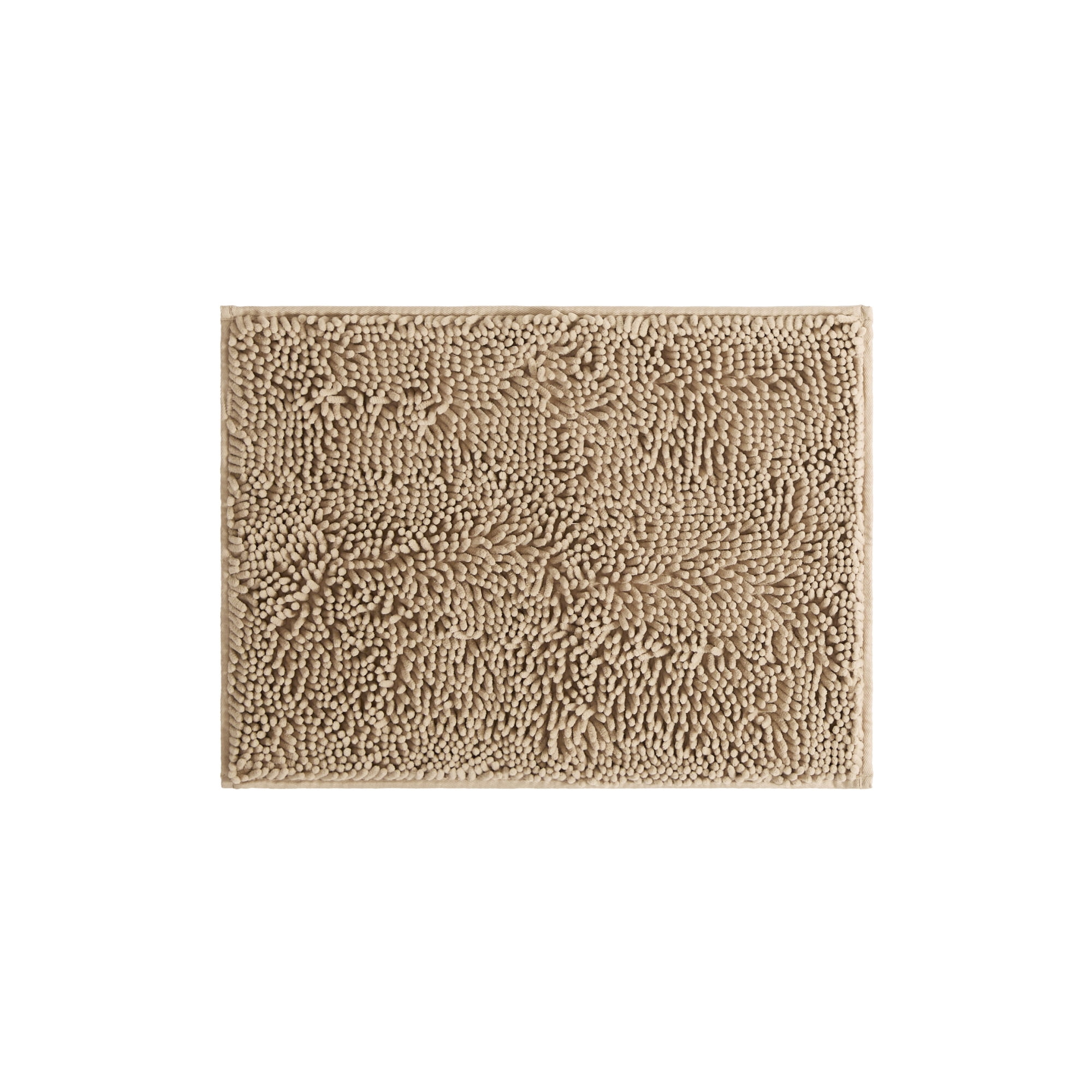 Soft Absorbent Chenille Bath Mat Rug with Anti-Skid Rubber Backing, 24 x 17, Tan, by Noble Linens