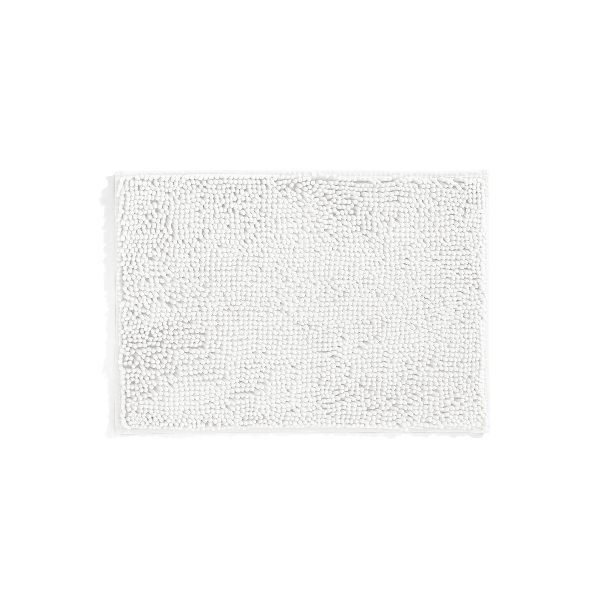 Soft Absorbent Chenille Bath Mat Rug with Anti-Skid Rubber Backing, 24 x 17, White, by Noble Linens