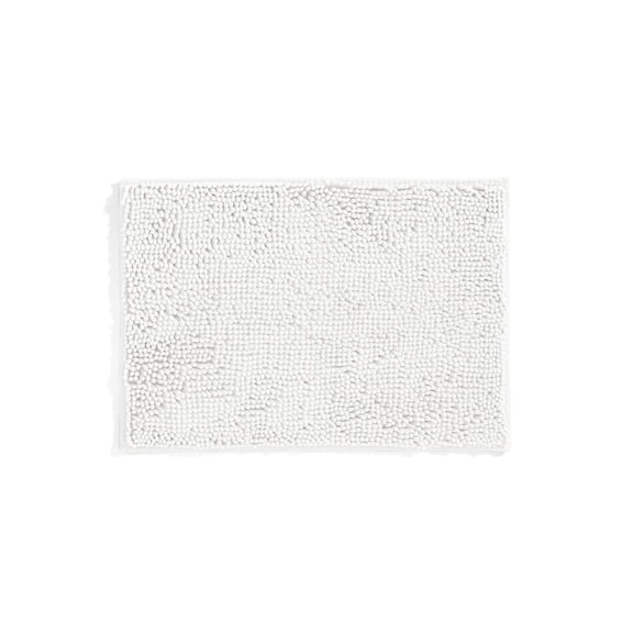 Soft Absorbent Chenille Bath Mat Rug with Anti-Skid Rubber Backing, 24 x 17, White, by Noble Linens