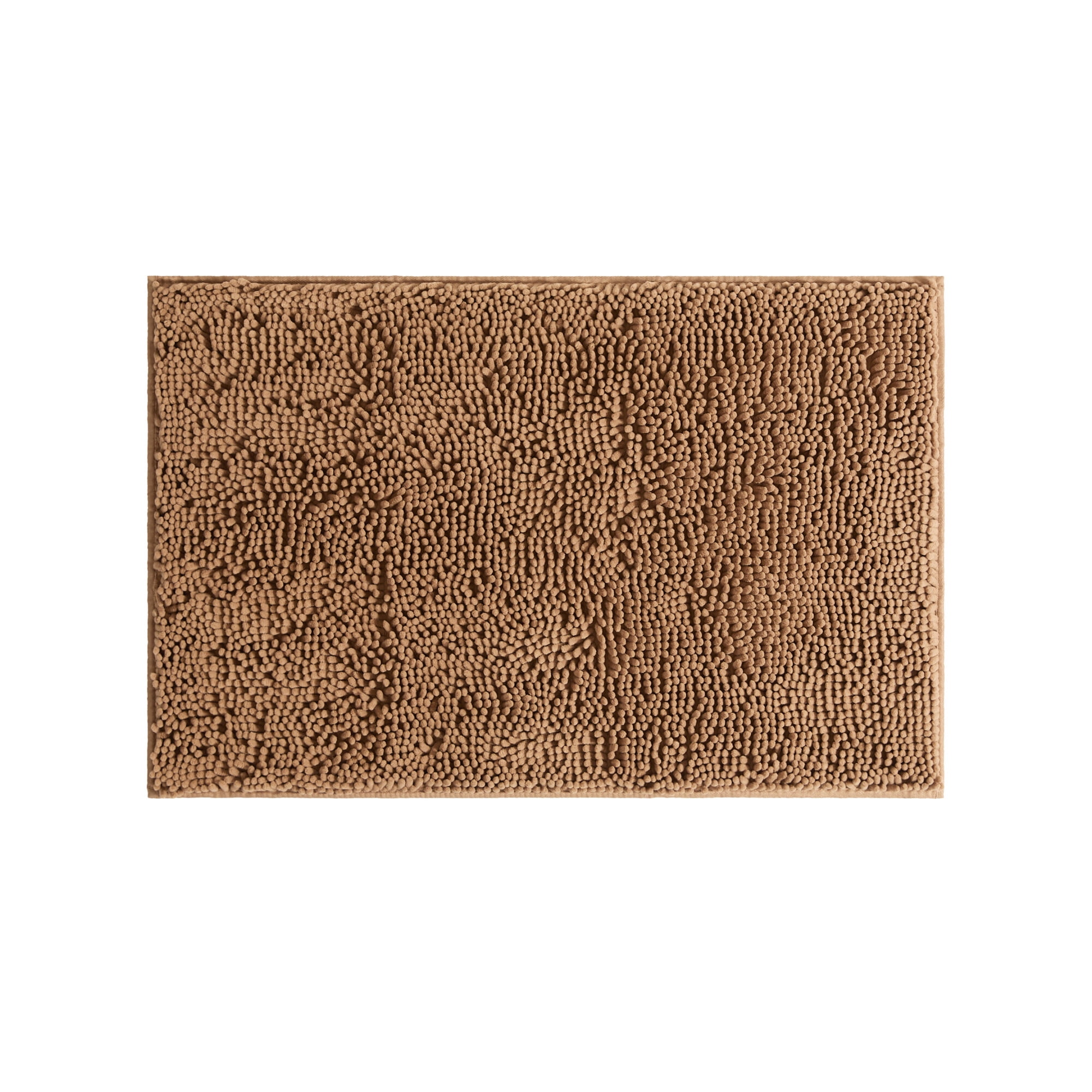Soft Absorbent Chenille Bath Mat Rug with Anti-Skid Rubber Backing, 34 x 21, Mocha, by Noble Linens