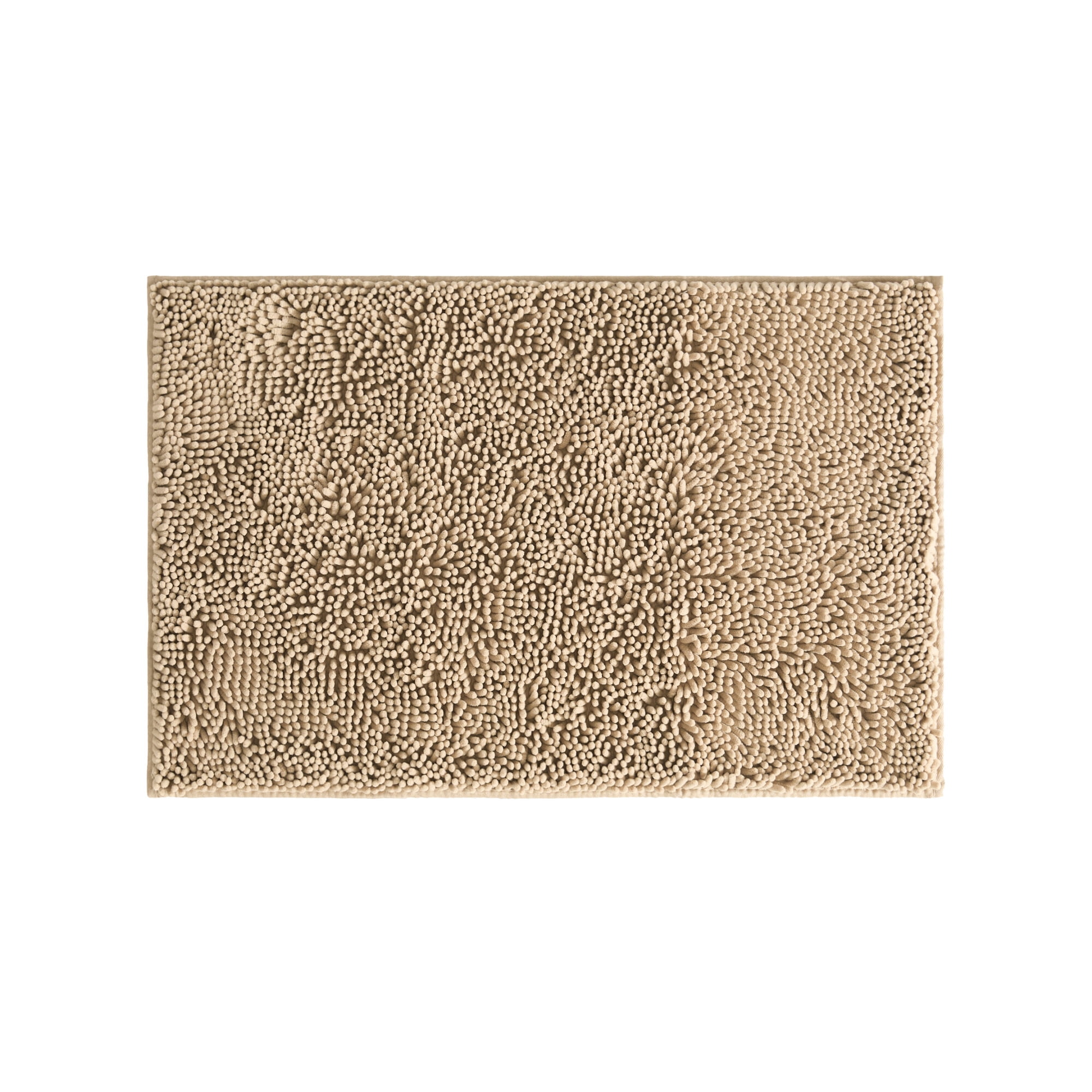 Soft Absorbent Chenille Bath Mat Rug with Anti-Skid Rubber Backing, 34 x 21, Tan, by Noble Linens