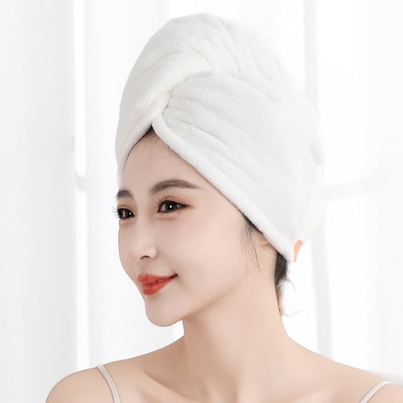 Soft Absorbent Coral Fleece Hair Towel 20x30 Inches Quick Dry Hair Wrap Turban for Women Men After Shower Bath Thick Microfiber Drying Cap with Adjustable Button Closure