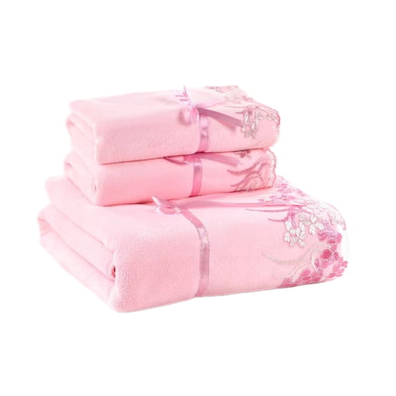 Soft Absorbent Embroidered 3-Piece Bath Towel Set with Luxury Texture, Quick Drying, Space Saving Design for Comfortable Post-Shower Comfort
