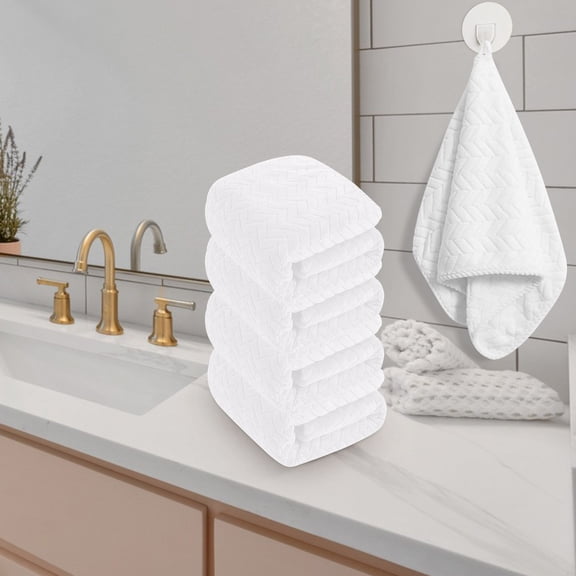 Soft Absorbent Hand Towels for Bathroom, Hand Face Towels for Kitchen Spa Gym, Velvet Bath Towel for Daily Use, Strip Patterned, 27.5 x 13.8 Inch