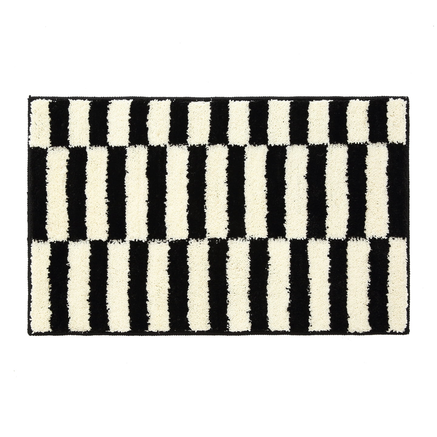 Soft Absorbent Microfiber Small Bathroom Rugs 16" x 24" Non-Slip Backing Fluffy Machine Washable Bath Mats Beige Black Striped Pattern Decor