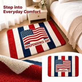 Soft Absorbent Plush Rug Mat, Faux Rug, 4Th of July Decorations, Patriotic Decorations, Rug for Bedroom, 24X16 Inch Usa Us Flag Star Stripe Pattern Non-Slip Floor Mat, Water