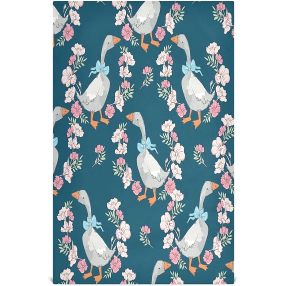 Soft Absorbent Reusable Kitchen Towels, Set of 1|28x18 in, Cute Goose and Flowers Dining Kitchen Living Room Tea Towels Dish Towels Decorative Towels Washcloth Gift