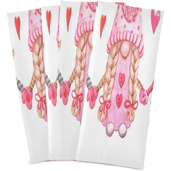Soft Absorbent Reusable Kitchen Towels, Set of 4|28x18 in, Cute Valentine's Day Gnomes Dining Kitchen Living Room Tea Towels Dish Towels Decorative Towels