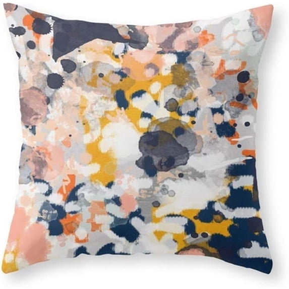 Soft Abstract Painting in Modern Fresh Colors Navy, Orange, Pink, Cream, White, and Gold Throw Pillow Indoor Cover Pillow Case for Your Home(16in x 16in)