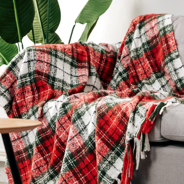 Soft Acrylic Tartan Plaid Throw Blanket Christmas Home Decor Throw