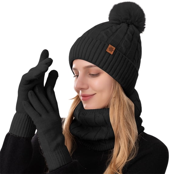 Soft Acrylic Winter Set for Men Women Warm Knit Hat Scarf Gloves for Travel Walking Park Scarf a Hat Gloves