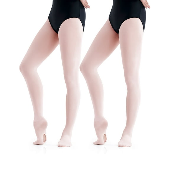 Daydance Soft Adult Convertible Ballet Tights, Toeless, Breathable, Anti-pilling, Pink, 2 Pairs, 60D