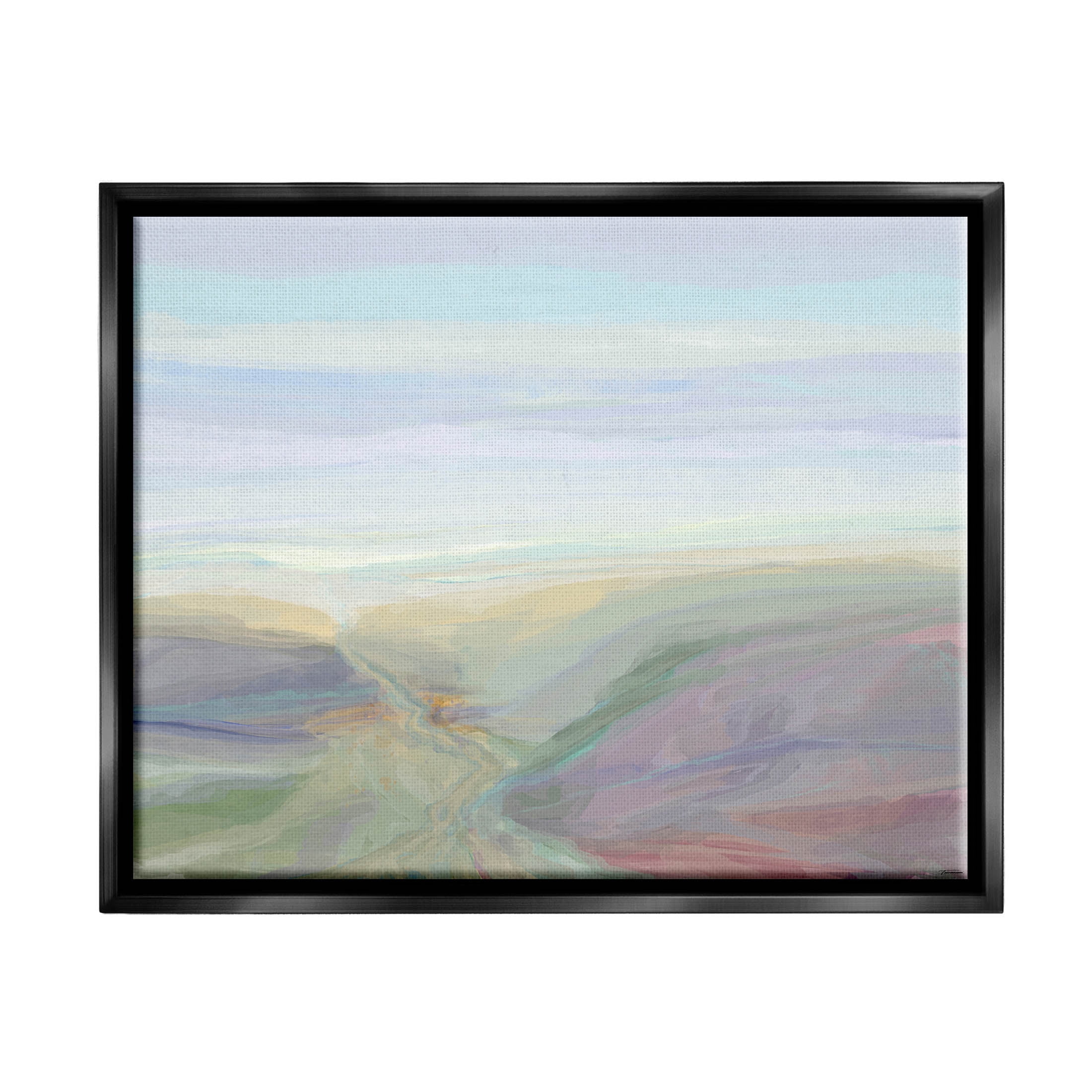 Soft Aerial View Nature Scenery Abstract Graphic Art Jet Black Framed Art Print Wall Art
