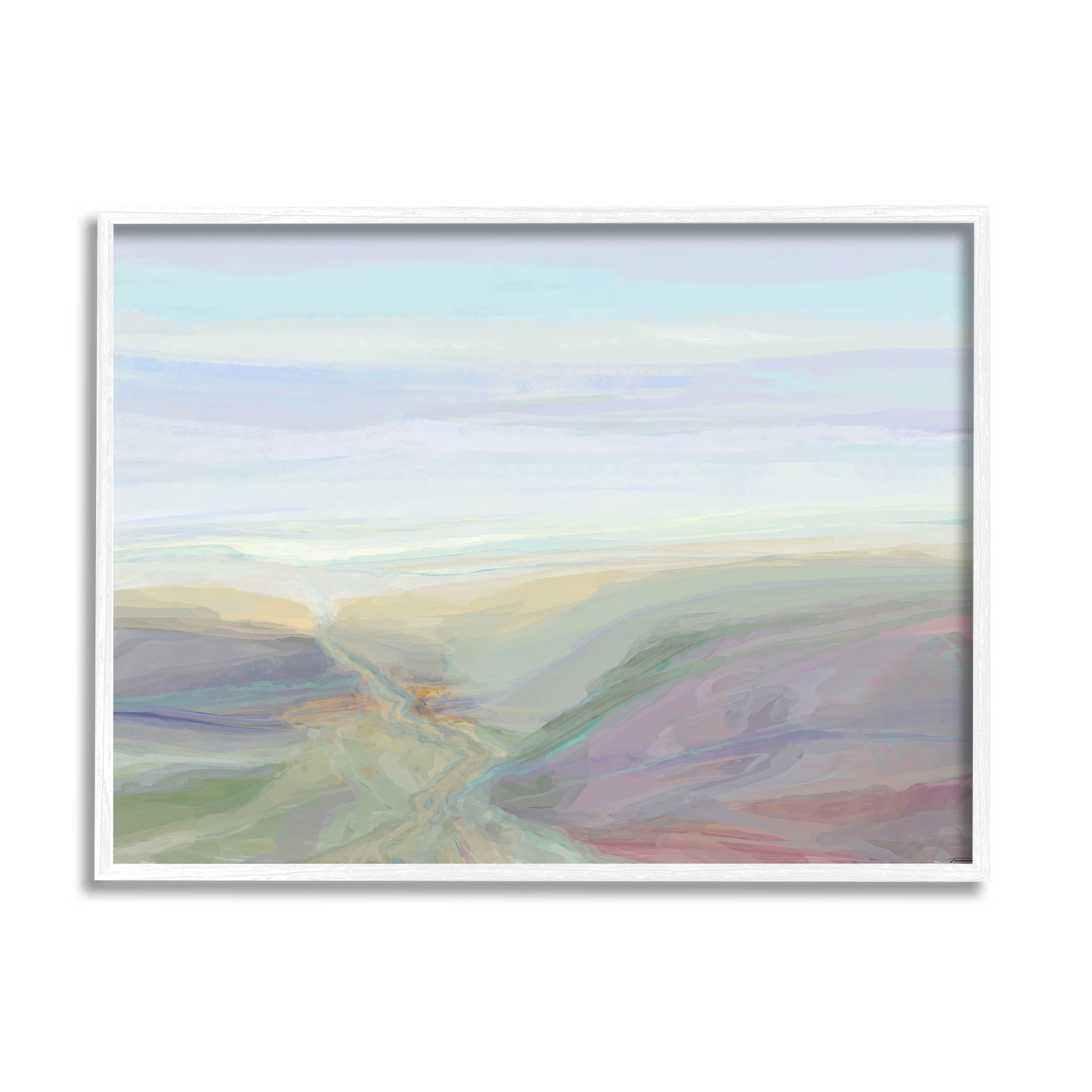 Soft Aerial View Nature Scenery Abstract Graphic Art White Framed Art Print Wall Art