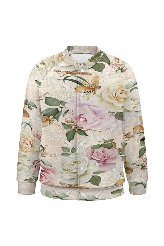 Soft And Easy Watercolor Roses Pattern Baseball Jersey Fashion Ribbed Sleeve Man Women's Jacket Motion Tops XXS-6XL