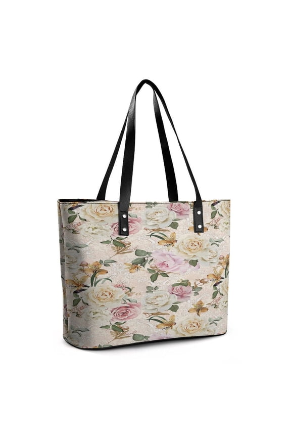 Soft And Easy Watercolor Roses Pattern Woman Leather Handbags Large Tote Bag Fashion Portable Handbags With Zipper