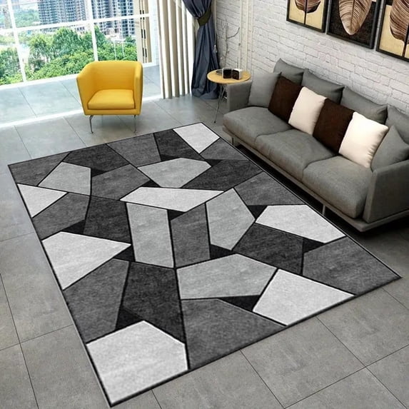 Soft And Stain Resistant Carpet, Feet Low Fuzz Area Rug For Bedroom,Living Room,Apartment.Non-Slip Backing Washable.Grey-White. 4x5ft