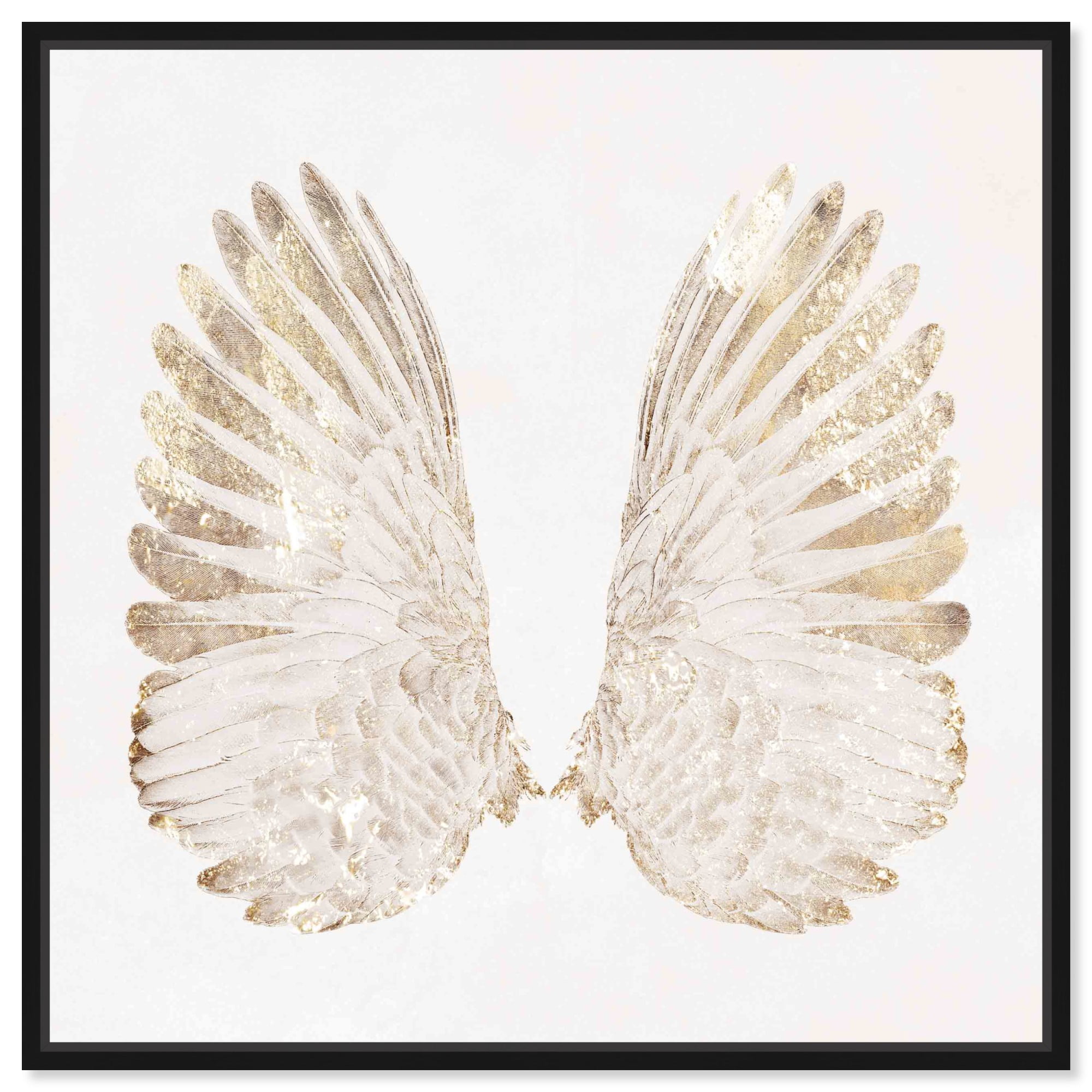 Elegant White and Gold Angel Wings Canvas Print with Black Frame