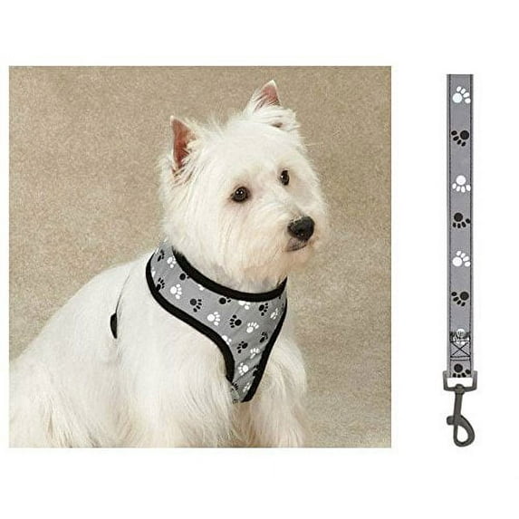 Soft Anti Pull Chest Plate Harness & Lead Combos for Dogs Matching Dog Sets !(Small Reflective Pawprint)