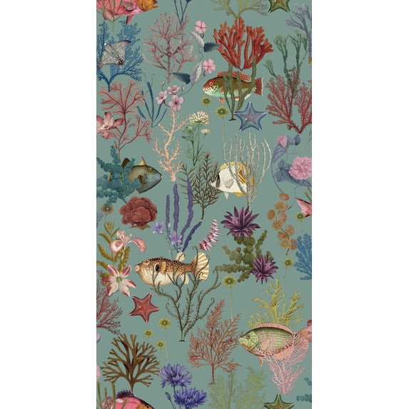 Soft Aqua Ocean with Fishes and Corals Wallpaper