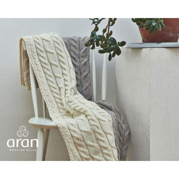 Soft Aran Cable Merino Natural Throw Blanket One Size Made By Aran Woollen Mills