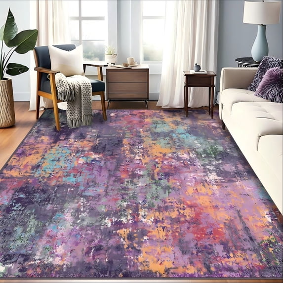 Soft Area Rugs 5'x7' Multi-Color Abstract Design for Entryway and Home