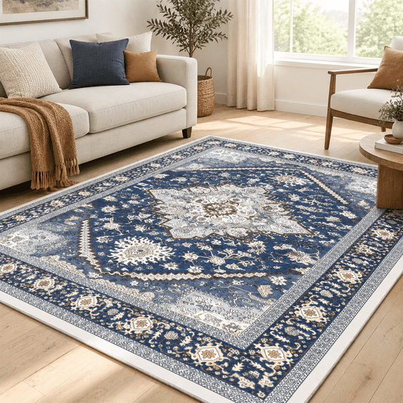 Soft Area Rugs 5x7 Persian-inspired Washable Rug Blue & - Walmart.com