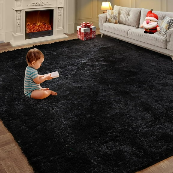 Soft Area Rugs for Room 5x7 Black, Fluffy Furry Shaggy Fuzzy Area Rug, Anti-Skid Rectangular, High Pile Soft Throw Rug for and Room, Decor Aesthetic