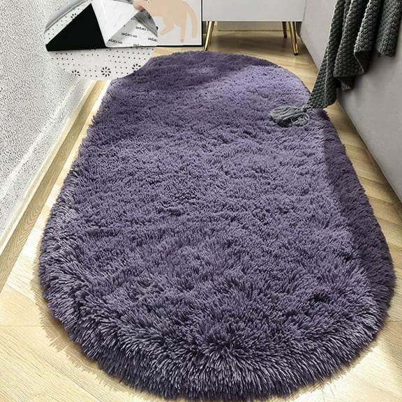 Soft Area Rugs Shaggy Gray Purple 39 x 63inch Oval Plush Floor Mats Carpet for Bedroom Living Room Nursery Kids Room