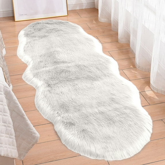 Soft Area Runner Rugs for Bedroom Hallways 15.6x55in Ultra Soft Fluffy/Fuzzy Shaggy Area Rug Faux Fur Chair Cover Seat Pad Area Rug Non Slip for Bedroom Floor Sofa Living Room, Faux Fur Rug