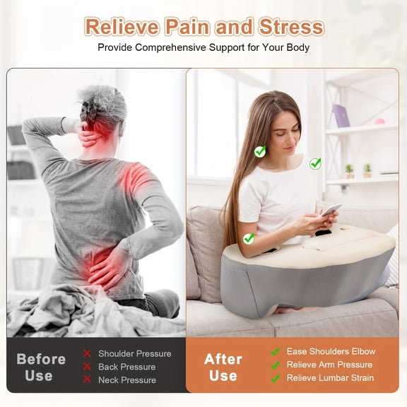 Soft Arm Rest Pillow, Reading Pillow Gaming - Lap Desk Pillow with Washable Cover, 2 Side Pockets & Cup Holder, for Gaming, Reading, Camping, Working on Bed Sofa Floor