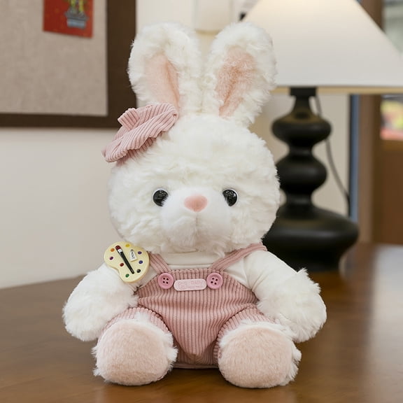 Soft Artist Bunny Stuffed Animal, Cute Dressed-Up Painter Rabbit Plush Toy for Kids Room Decor
