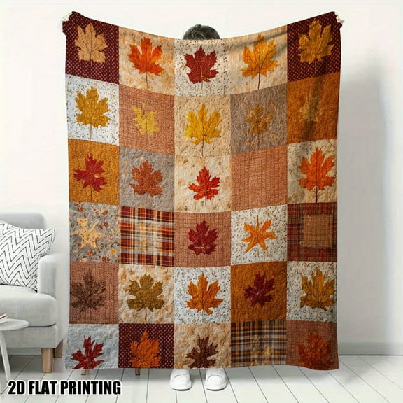 Soft Autumn Leaf Quilt Flannel Throw Blanket â Vibrant Fall Foliage Design, Cozy Polyester Blend for Sofa, Bed, Chair & Carpet, All-Season Comfort & Durable Autumn Decor