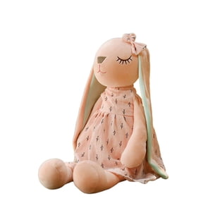 Soft Baby Bunny Stuffed Animal, Lop-eared Rabbit Plush Toy with Dress & Bow, Cuddly Sleep Cuddle Doll for Infants Toddlers Newborns, Perfect Baby Shower Birthday Gift