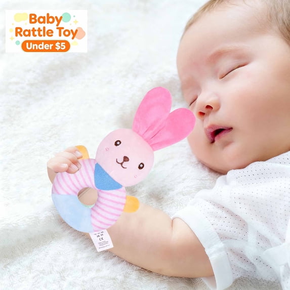 Soft Baby Plush Rattle Toy for Infants 0-1 Year, Educational Toys Hand Rattles, Easy Grip Infant Sensory Shaker Toy, Newborn Developmental Rattle Toys for 0-12 Months Boys Girls, Baby Gift