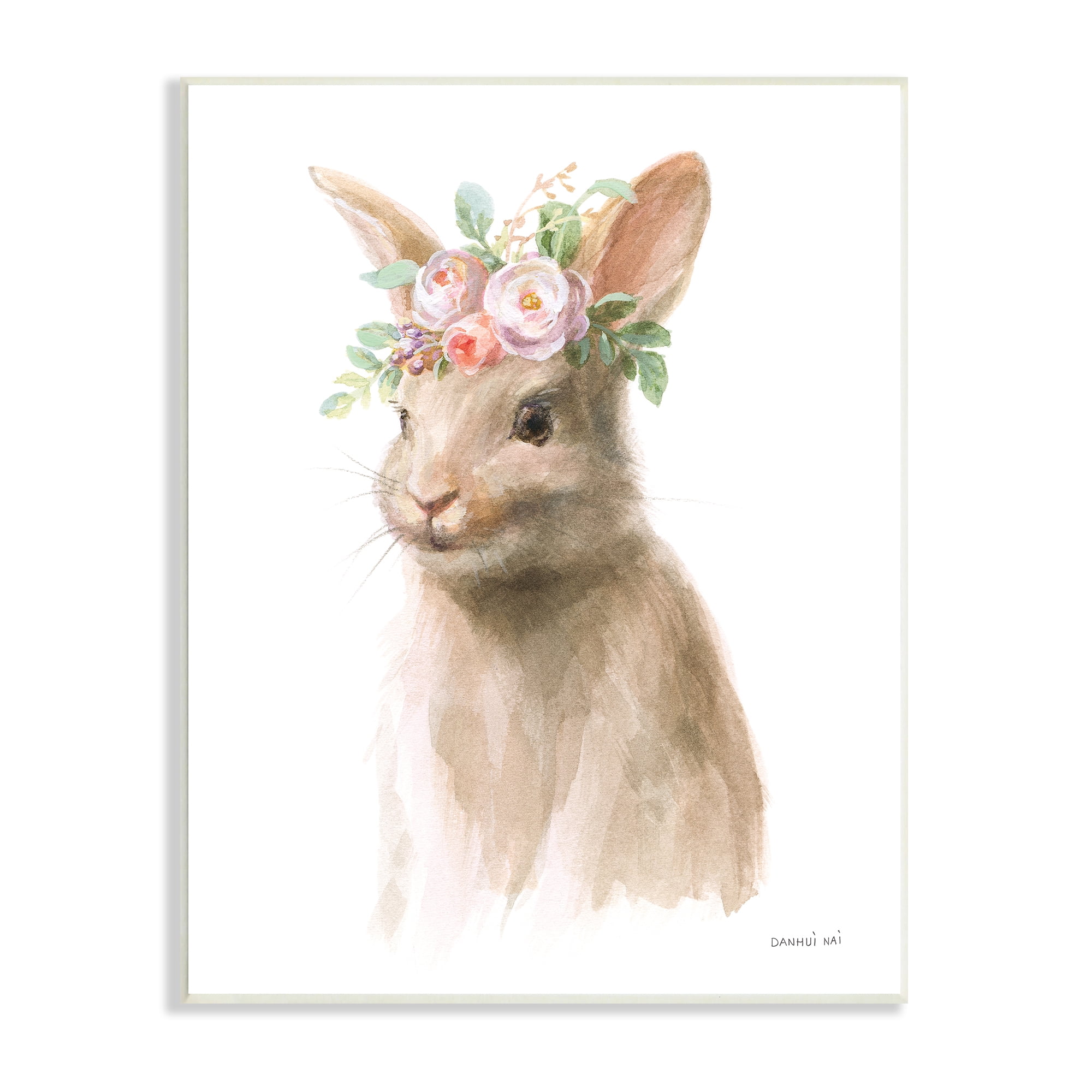 Soft Baby Rabbit Spring Floral Crown Woodland Creature 10 in x 15 in Framed Painting Art Print, by Stupell Home Décor