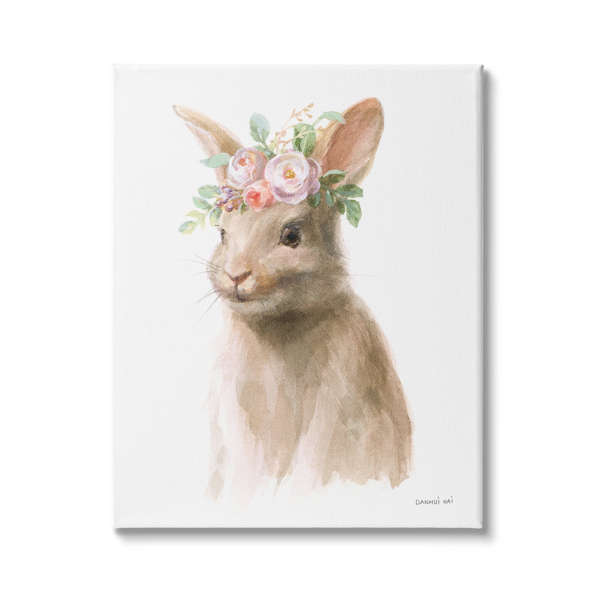 Soft Baby Rabbit Spring Floral Crown Woodland Creature 16 in x 20 in Painting Canvas Art Print, by Stupell Home Décor