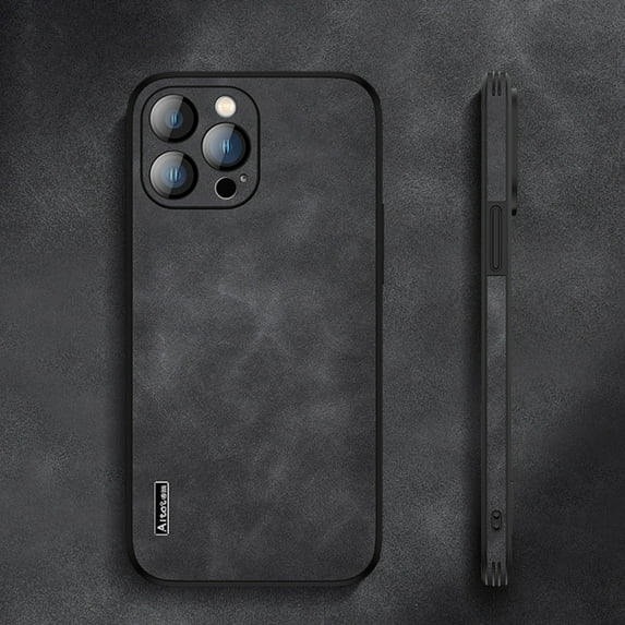 Soft Back Case for iPhone 14 Pro Max,Allytech Slim PU Leather Shockproof Rubber with Tempered Glass Camera Lens Protector Cover for iPhone 14 Pro Max,Black