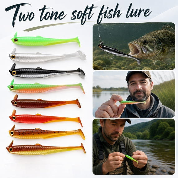 Soft Bait Fishing Tackle Set, Paddle Tail Swimbait, Bass Fishing Lure, Durable Soft Plastic, Lifelike Action, 8 Pieces 3 Inch Mixed Color T-Tail Soft Silicone Fishing Lures,