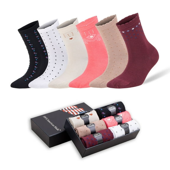 Soft Bamboo Crew Socks for Women Size 6-9 Seamless Reinforced Toe 6 Pairs with Gift Box - Style 2