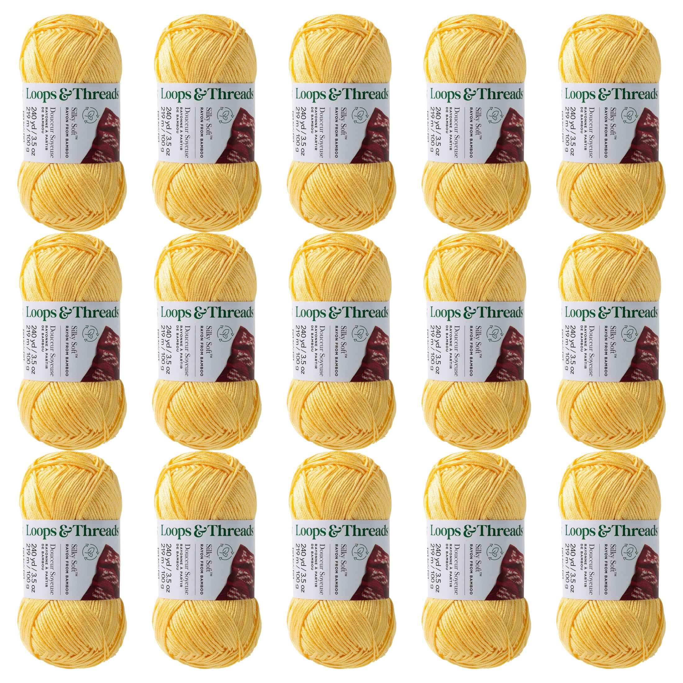 Loops & Threads Soft Banana Silky Soft Yarn - Light Weight Yarn for Knitting, Crochet, Weaving, Arts & Crafts, 15 Pack