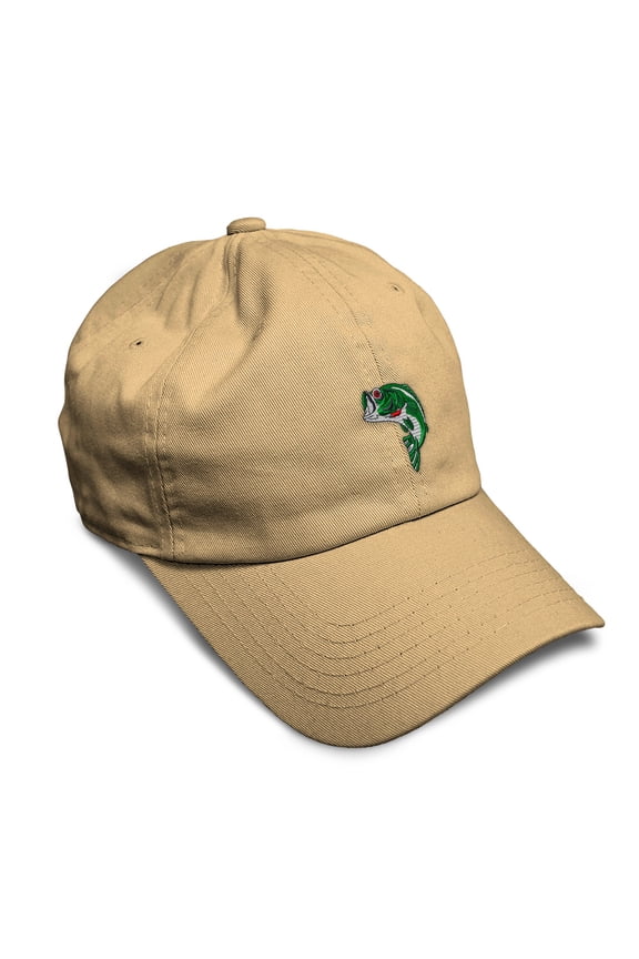 Soft Baseball Cap Fish Sea Bass Embroidery Ocean and Bass Twill Cotton Dad Hats for Men Women Khaki Design Only