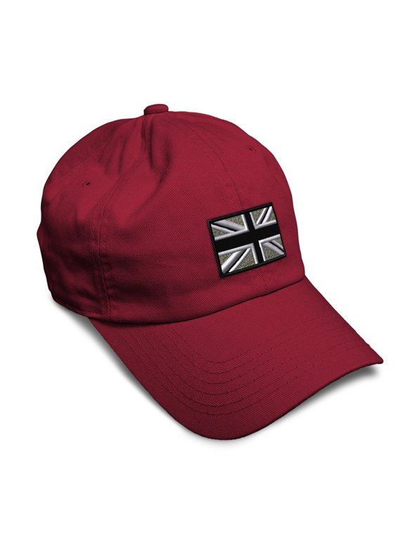 Soft Baseball Hat Embroidered Dad Hat British Flag B Blackwhite Embroidery Men & Ladies Baseball Cap Cotton Burgundy Design Only
