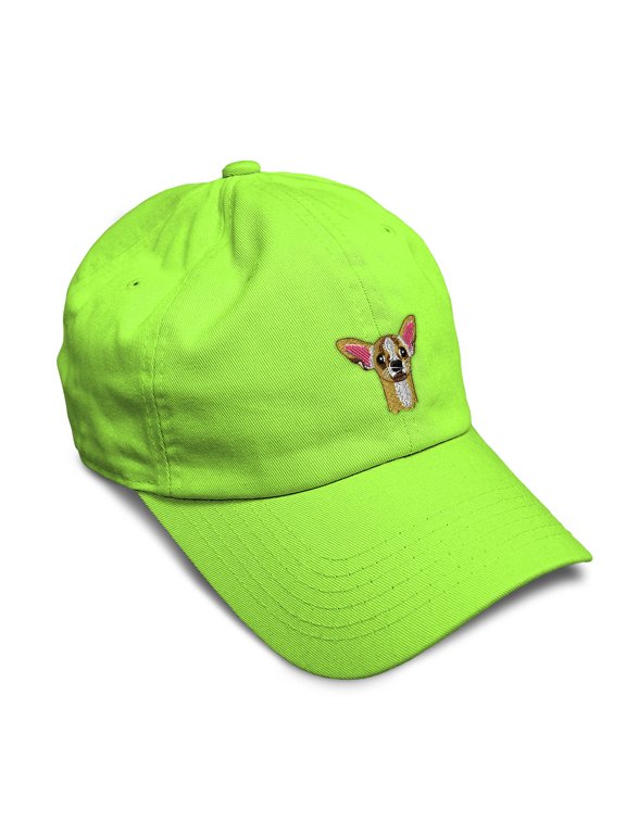 Soft Baseball Hat Embroidered Dad Hat Chihuahua Head Embroidery Men & Ladies Baseball Cap Cotton Lime Design Only