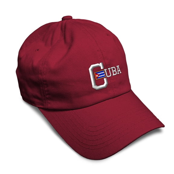 Soft Baseball Hat Embroidered Dad Hat Cuba Cuban Embroidery Men & Ladies Baseball Cap Cotton Burgundy Design Only