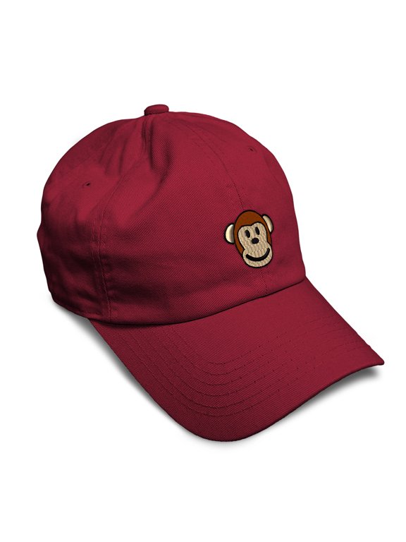 Soft Baseball Hat Embroidered Dad Hat Cute Monkey Face Embroidery Men & Ladies Baseball Cap Cotton Burgundy Design Only