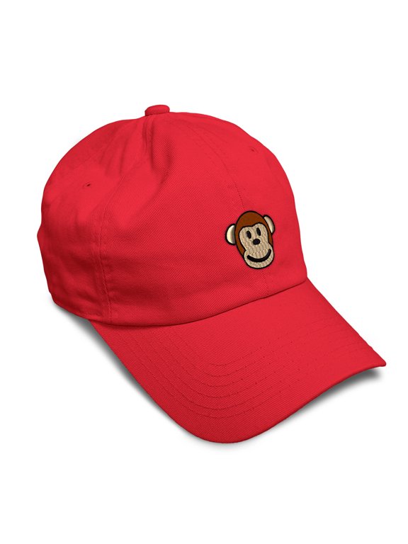 Soft Baseball Hat Embroidered Dad Hat Cute Monkey Face Embroidery Men & Ladies Baseball Cap Cotton Red Design Only